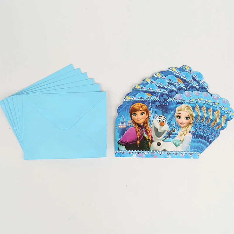 invita card 6pcs Вечерние украшения принцессы Эльзы и Анны для вечеринки в честь Дня Рождения; Детский комплект Эльзы для дня рождения; праздничные принадлежности для дня рождения - Цвет: invita card 6pcs