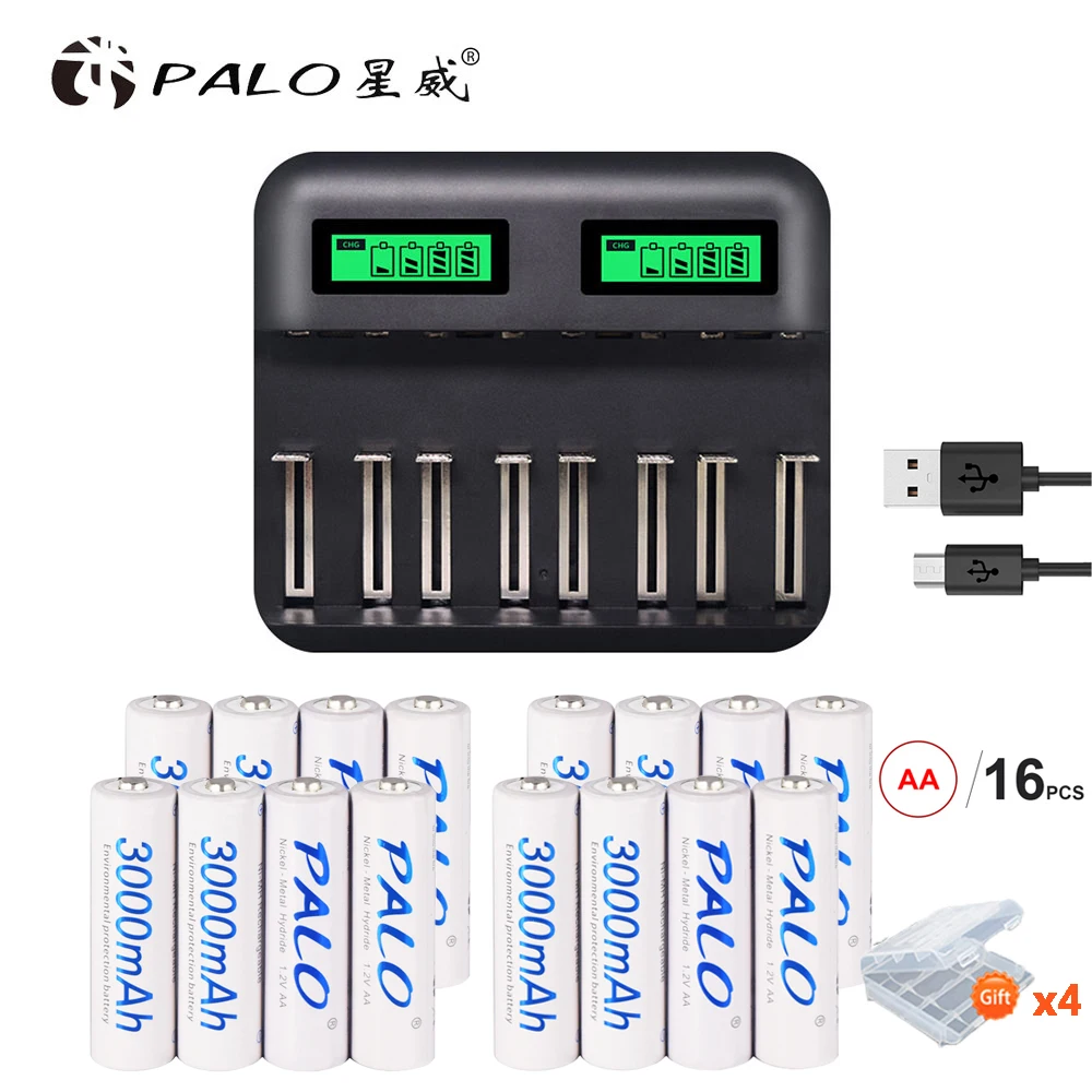 Palo ЖК-дисплей AA AAA зарядное устройство USB быстрая зарядка для AA AAA SC C D размер Ni-MH батарея с 1,2 в AA аккумуляторная батарея