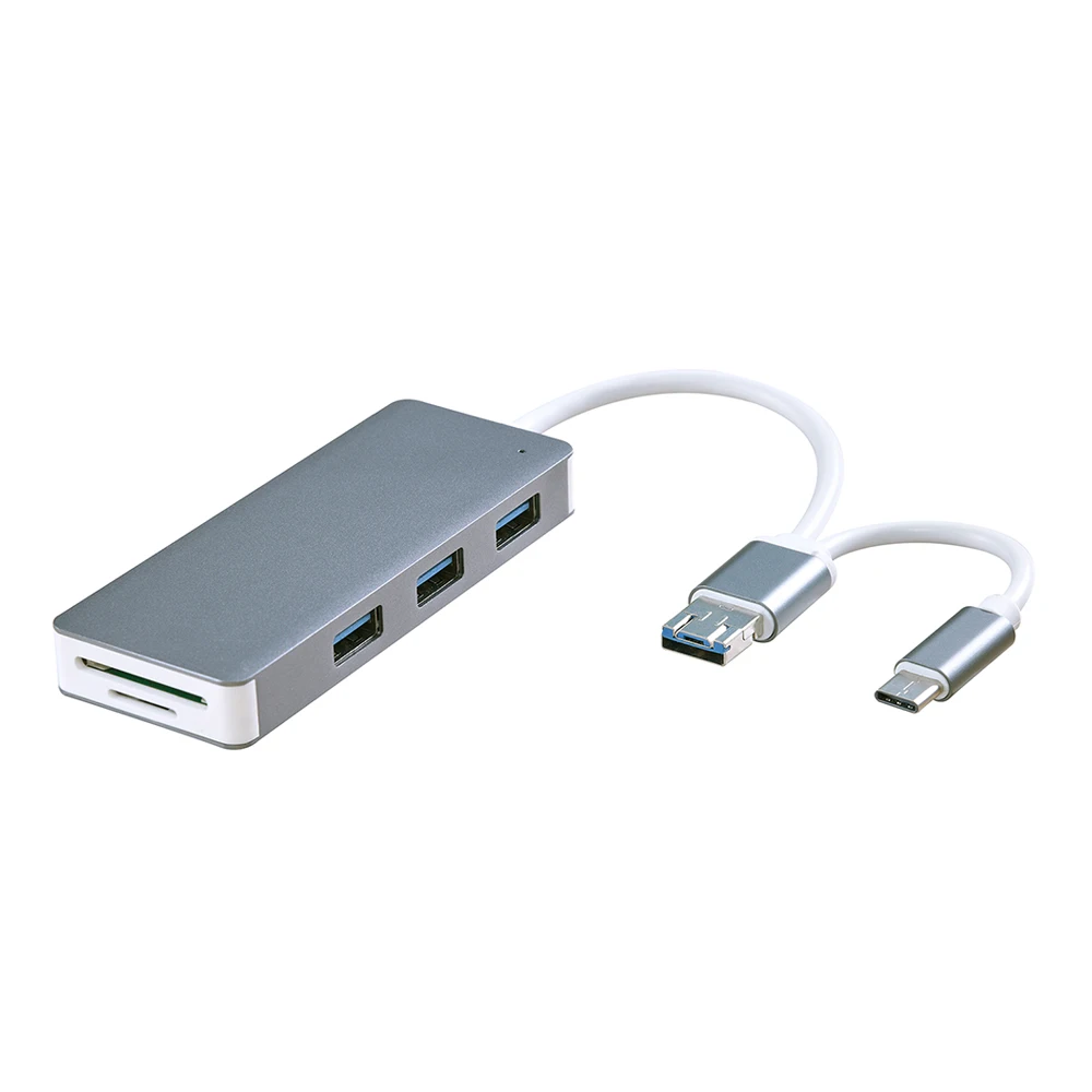 Leadzoe кардридер Тип C 3,0 SD/Micro SD TF смарт-карта памяти адаптер для ноутбука USB 3,0 концентратор 3 порта разветвитель OTG кардридер - Цвет: gray