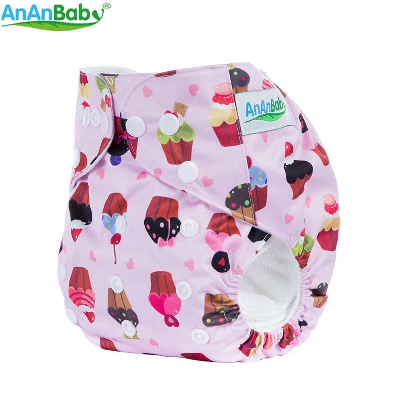 Ananbaby Многоразовые моющиеся двухрядные защелки один размер цифровая печать карман подгузник для девочек