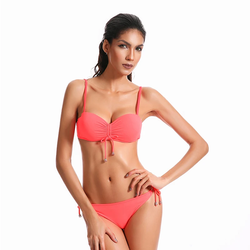 2018 New Push Up Bikini Swimsuit Women Swimwear Bathing Suit Solid Ties Beach Biquines Tops Bottoms Low Waist Bandage Swim Wear |