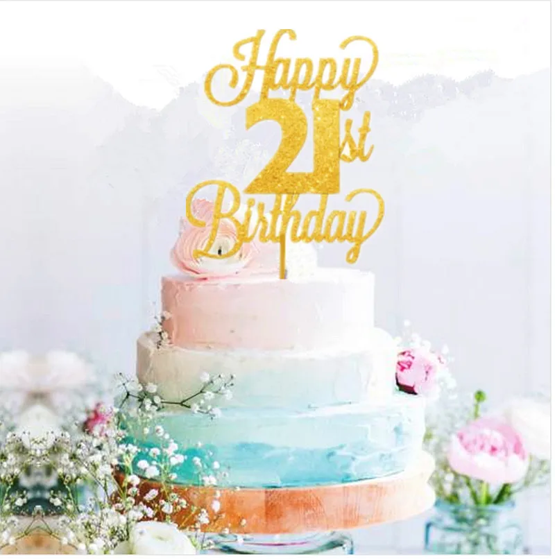 

Happy 21st Birthday Cake Topper Twenty One Daughter son nephew niece glitter