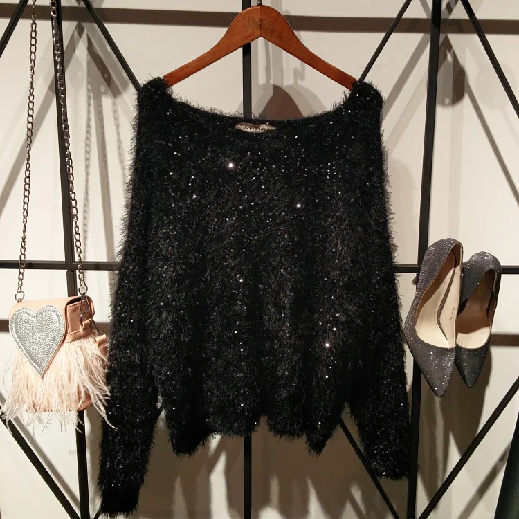 Джемпер женский из искусственного меха норки с длинным рукавом и круглым вырезом