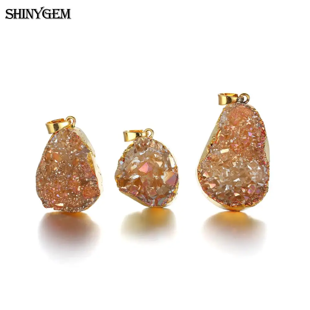 Кулоны с золотым покрытием ShinyGem Druzy нестандартные подвески из натурального