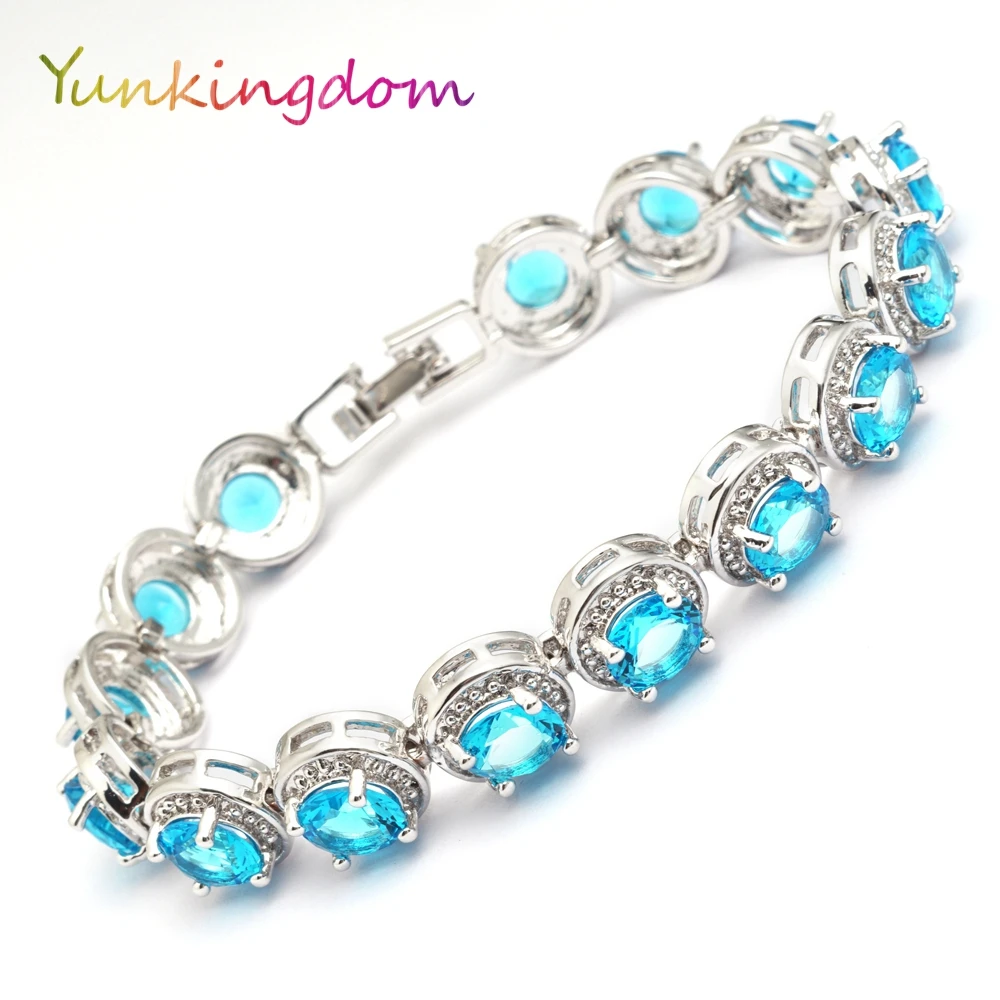 Классические круглые синие браслеты с кубическим цирконием женские праздничные