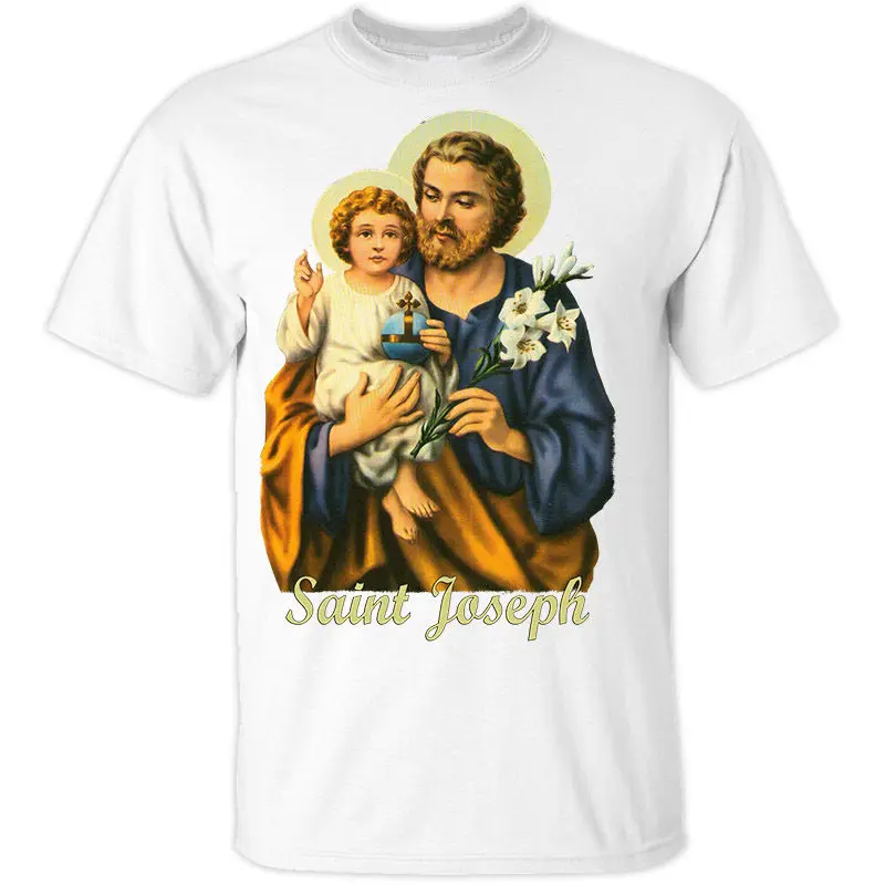 Футболка с принтом Saint Joseph V8 Christian размеры S 3XL Zink серый небесно голубой коричневый