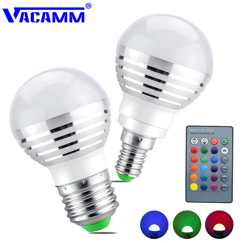 Vacamm LED RGB ночник E27 E14 с регулируемой яркостью лампы 85-265 в прожектор волшебное