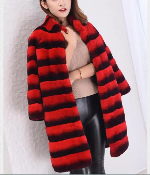 Женское зимнее пальто с воротником стойкой из натурального меха|genuine fur coat|rex rabbit