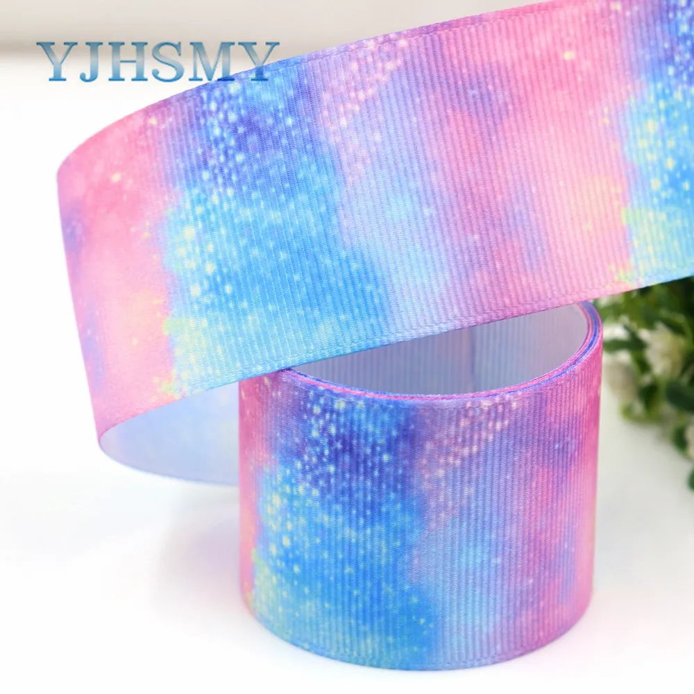 

YJHSMY G-181013-1376,10 ярдов 38 мм Красочные ленты звездного неба термопечать grosgrain,DIY материалы ручной работы