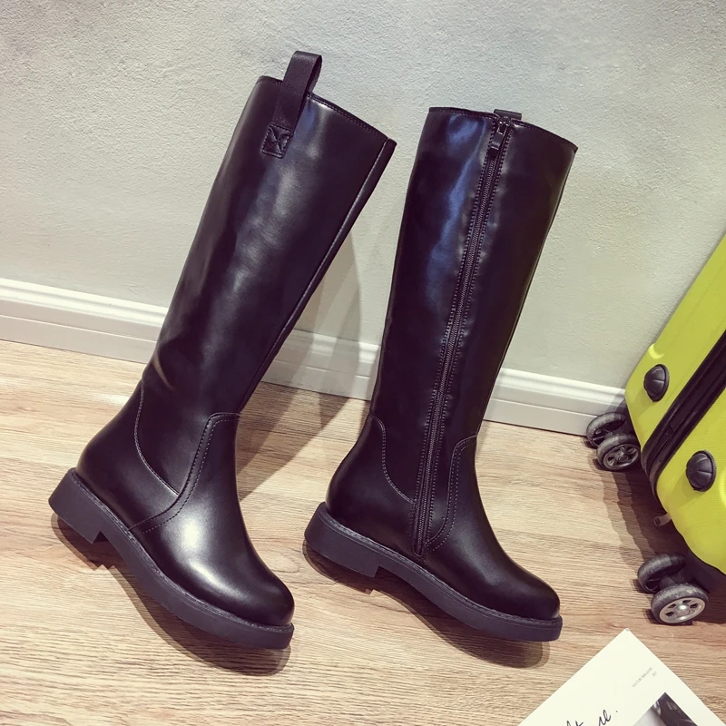 YDP Fashion Ladies Knee High Winter Boots Soft Leather Shoes Woman Black Zip Warm Fur Women Thigh | Обувь