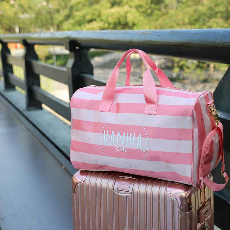 Striped Weekend Travel Bag with Shoes Compartment Large Capacity Fashion Overnight Handbags Women Luggage Shoulder Bags | Багаж и сумки