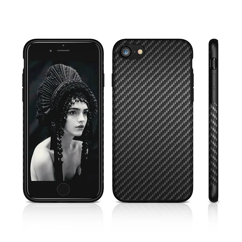 Чехол KISS из углеродного волокна твил кожаный чехол для телефона для iPhone X XS Max 5 5S SE для iPhone X 6 6S Plus гибридный мягкий чехол из ТПУ аксессуары - Цвет: Black