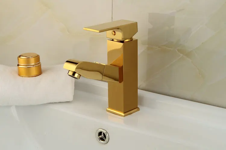 

Смеситель Vidric для раковины из твердой латуни с золотым покрытием, выдвижной кран для ванной комнаты с одной ручкой, краны для ванной комнаты с креплением на раковину