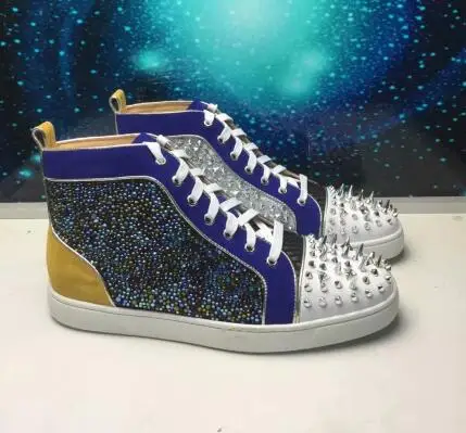 Beertola New 2019 Casual Men Shoes Mixed Color Spikes Crystal Street Style Fashion Boys Rivets Round Toe Lace Up Chaussures Male | Обувь