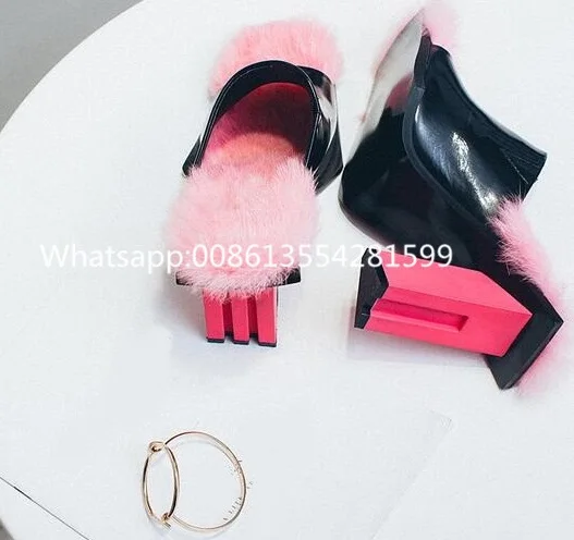 2017 Сексуальная Мех Кожа Розовый Черный Смешанный Цвет Мода Гладиатор Сандалии