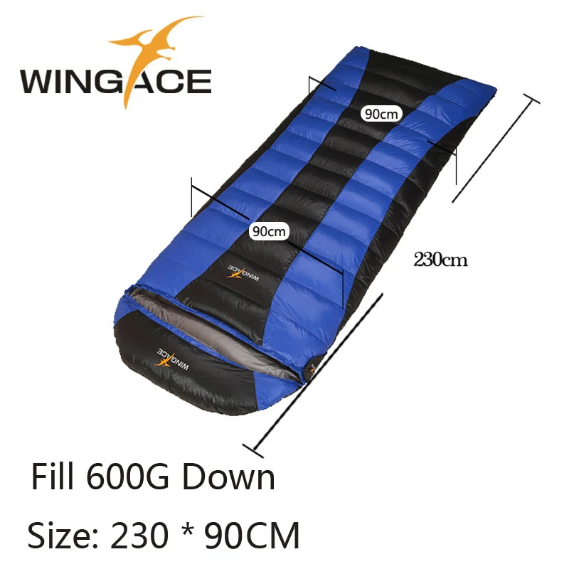 230cm Blue WINGACE наполнение 600 г утиный пух открытый спальный мешок для взрослых Кемпинг туристический альпинистский походный конверт Ультра лёгкий спальный мешок - Цвет: 230cm Blue