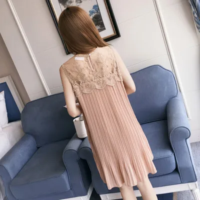 

Cute 2019 spring and summer pregnant women pleated sleeveless chiffon dress maternity elegant pleated shirts party dresses M-2XL