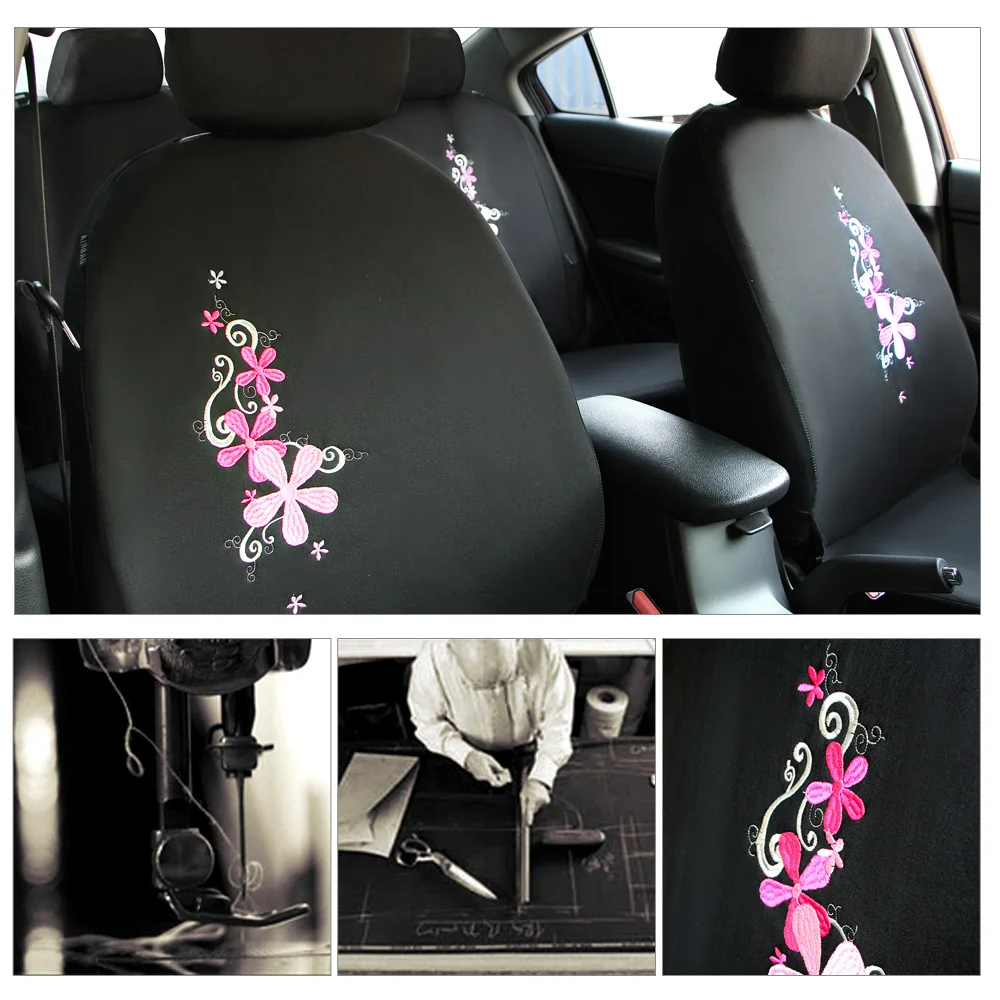 Розовые чехлы для автокресел с вышитыми цветами ТОЛЬКО переднего сиденья