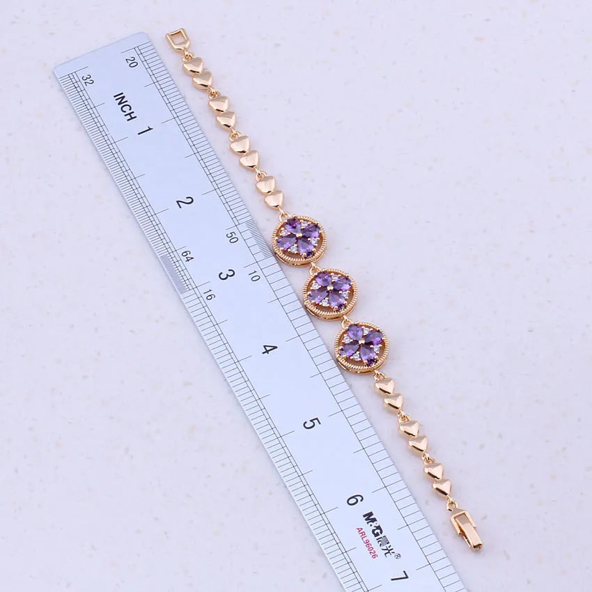 Очаровательные фиолетовые хрустальные браслеты желтого золота недорогие