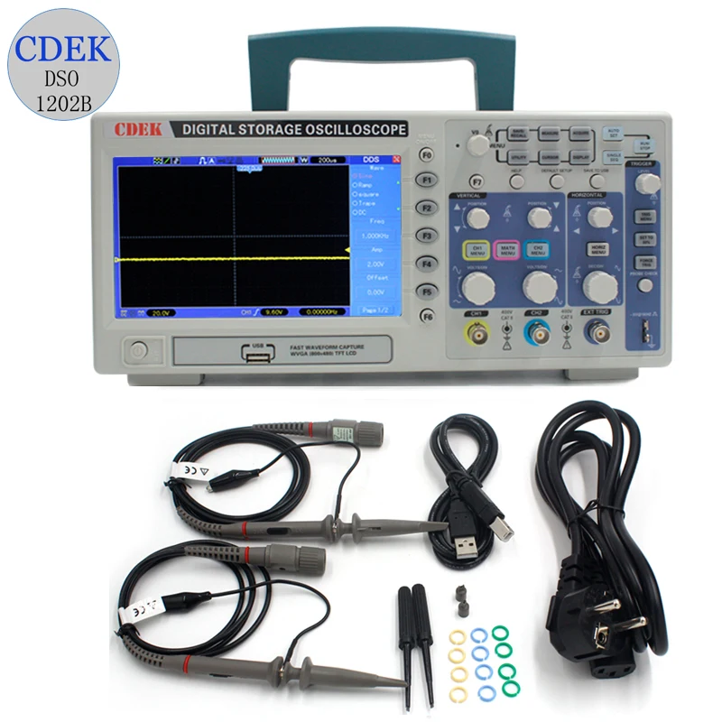 Осциллограф CDEK DSO1202B цифровой 2 канала 200 МГц настольный ЖК USB осциллограф большой 7