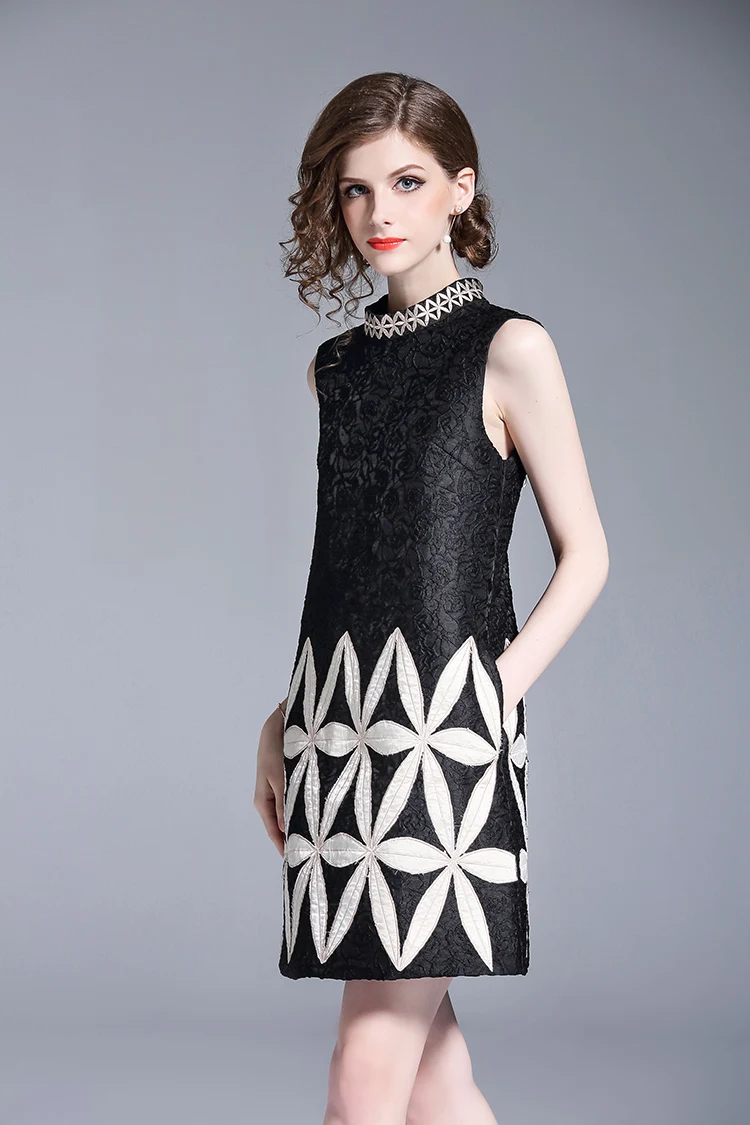Офисное женское платье, новинка, подиумное, цельное, летнее, женское, без рукавов, роскошное, с вышивкой, жаккардовое, с принтом, с карманами, прямое платье