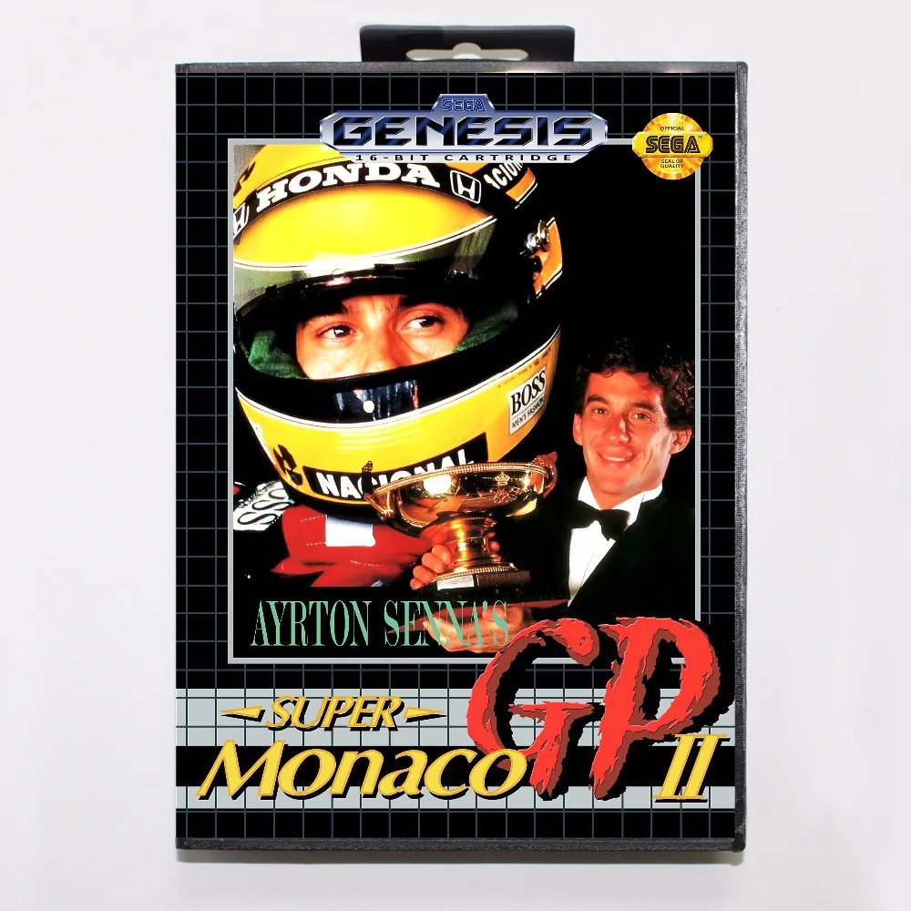Ayrton Senna's Super Monaco GP II Game Cartridge 16 bit MD Game Card With Retail Box For Sega Mega Drive For Genesis