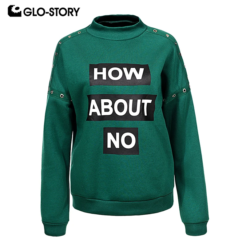 GLO-STORY Модные женские толстовки с длинным рукавом и круглым вырезом пуловер с буквенным принтом и металлическим кольцом женские топы WPU-7483