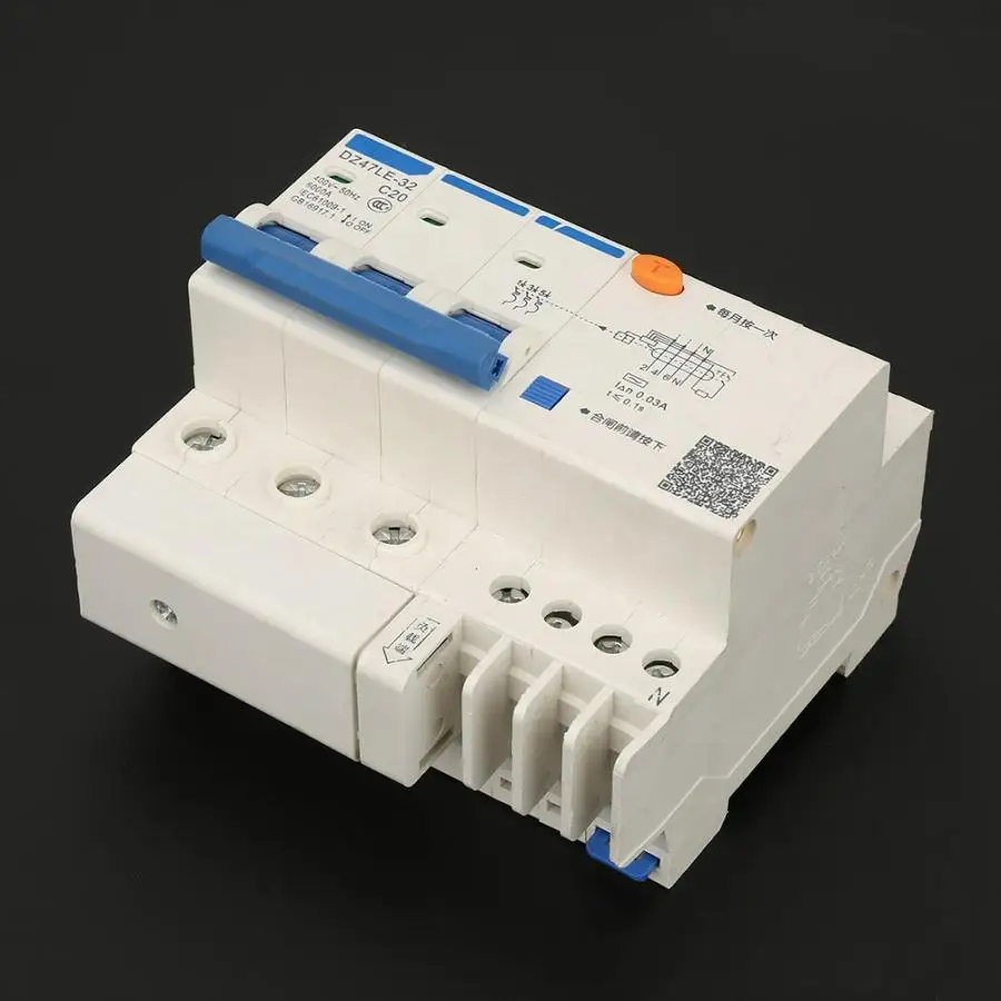DZ47LE-32 3P+ N C20 RCBO автоматический выключатель с защитой от перегрузки и короткого замыкания 400 В 20A