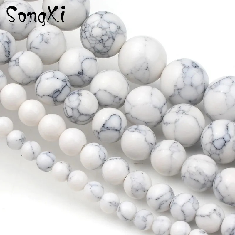 Оптовая продажа белых бирюзовых круглых бусин Howlite для самостоятельного