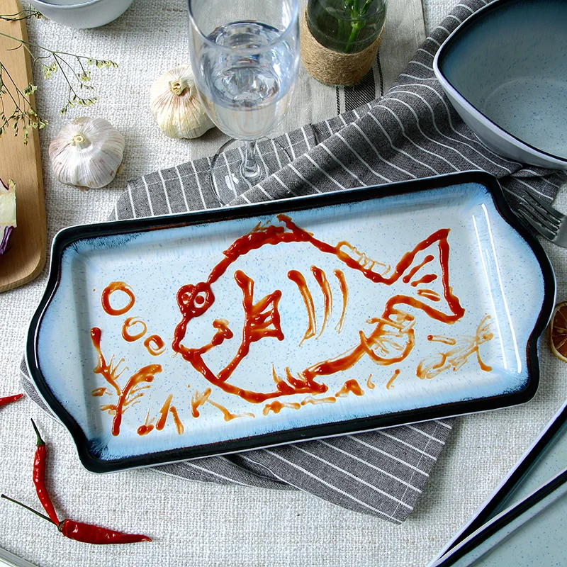 Креативная прямоугольная керамическая тарелка для ужина домашний большой