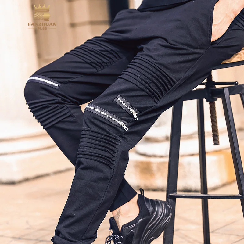 Мужские Плиссированные брюки Fanzhuan Модные Узкие штаны на молнии в стиле Харлан