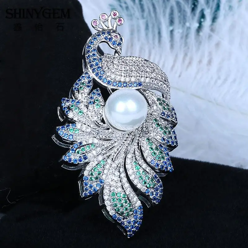 ShinyGem Роскошные Эмаль Павлин Броши элегантный кубический циркон животных Большой