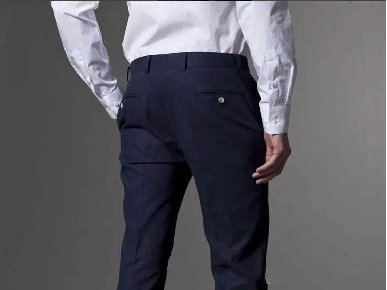 Мужской свадебный костюм (пиджак + брюки галстук) темно-синий официальные рабочие