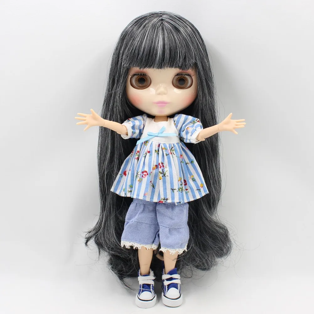 Кукла ледяная DBS Blyth 280BL117/1003 черные микс Белые волосы с челкой/бахрома совместное