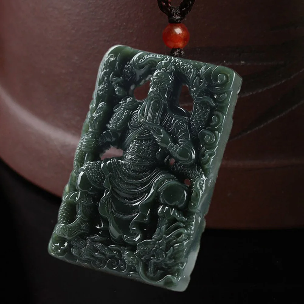 Синьцзян Хотан колье с кулоном ведьмы Прямая Lucky Amulet полые резные гуаню цепочки и ожерелья с цепочкой для мужчин и женщин подарок