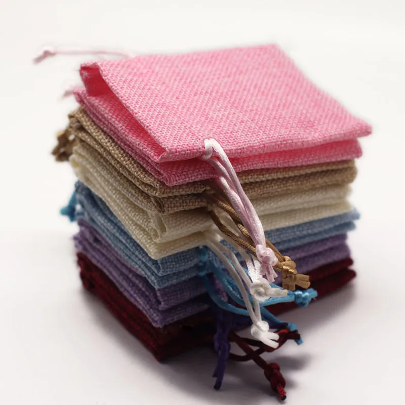 10 шт. 9x12 см из хлопка и льна Drawstring мешки для хранения ювелирные конфеты Рождество