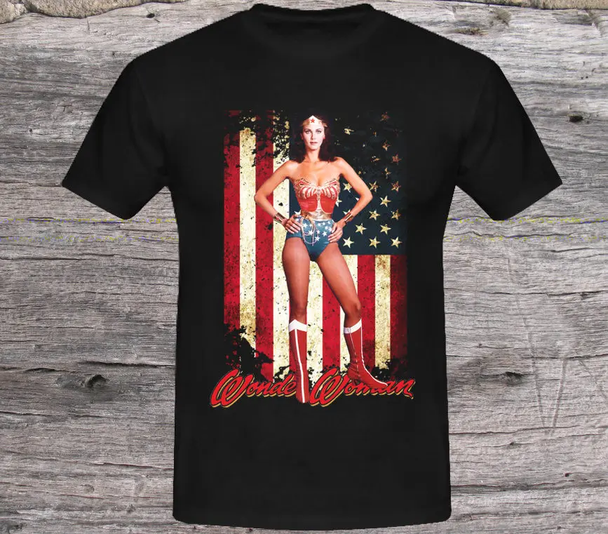 Wonder Woman Линда Картер Мужская черная футболка Размеры S XXL смешно одежда