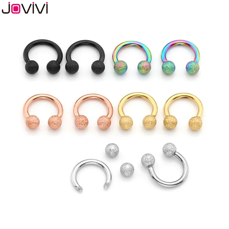 10pcs Set Mix Color Jovivi Stainless Steel 16G 6mm Matte Ball Horseshoe Hoop Rings Captive Bead Ring Nose Ear Helix Cartilage Tragus Daith Septum - Окраска металла: 10pcs Set Mix Color