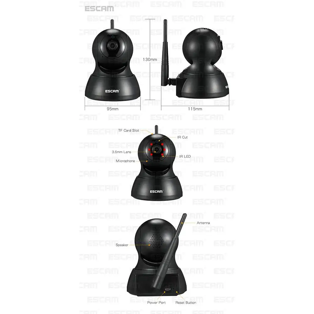 ESCAM QF007 1MP 720 P WiFi ИК-сигнализация панорамирование/наклон ip-камера поддержка 64G TF карта ночного видения Обнаружение движения Беспроводная ip-камера