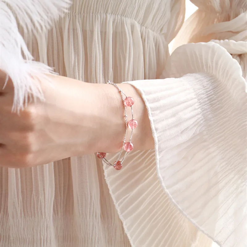 

Exquisite Jewelry Sterling Silver Natural Strawberry Crystal Powder Crystal Bracelet Female Simple Fresh Goddess Buy Hand