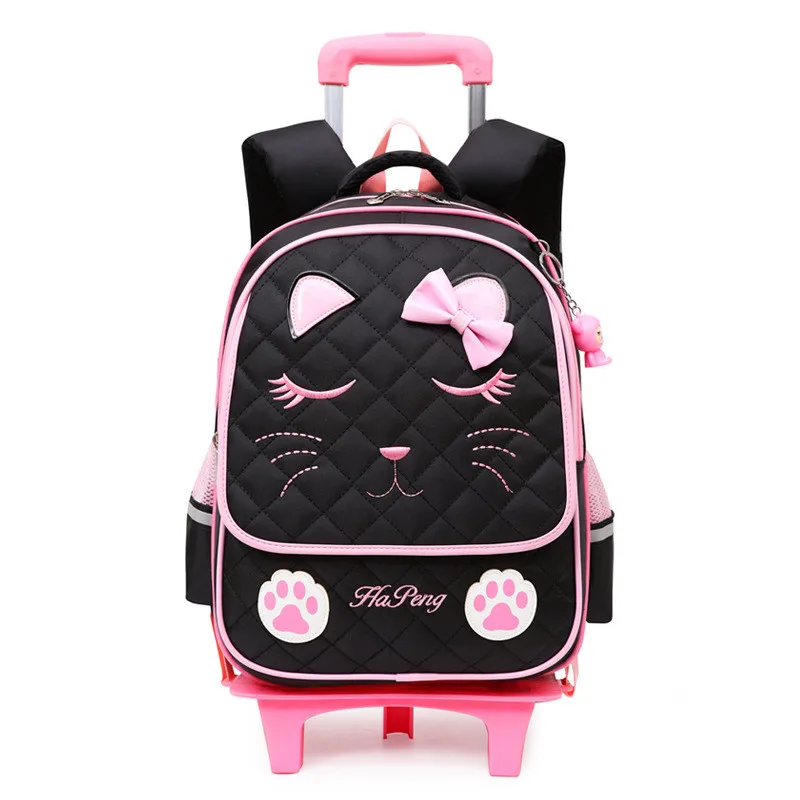 Rolling Backpack Children School Bags 2/6 Wheels for Girls Cute Cat Kids Wheeled Bookbag Trolley Travel Luggage Carry on Mochila