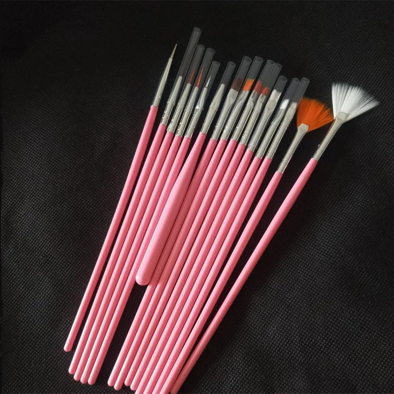 H1C001Pink 15 шт Профессиональный набор кистей для дизайна ногтей УФ-гель акриловый дизайн Гель-лак плоская ручка для рисования маникюр, украшения для ногтей Инструменты - Цвет: H1C001Pink