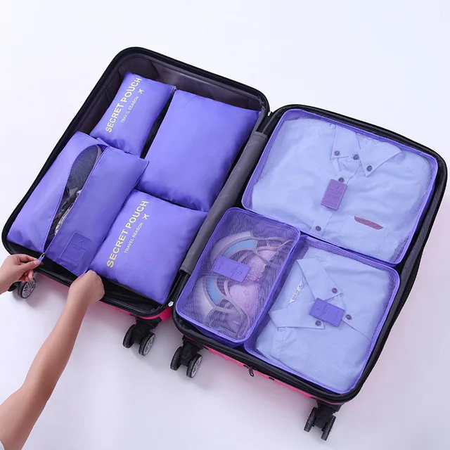 Purple Ruputhin Новинка, 7 шт./набор, высокое качество, ткань Оксфорд, MS, дорожная Сетчатая Сумка в сумке, органайзер для багажа, упаковка, органайзер для одежды - Цвет: Purple