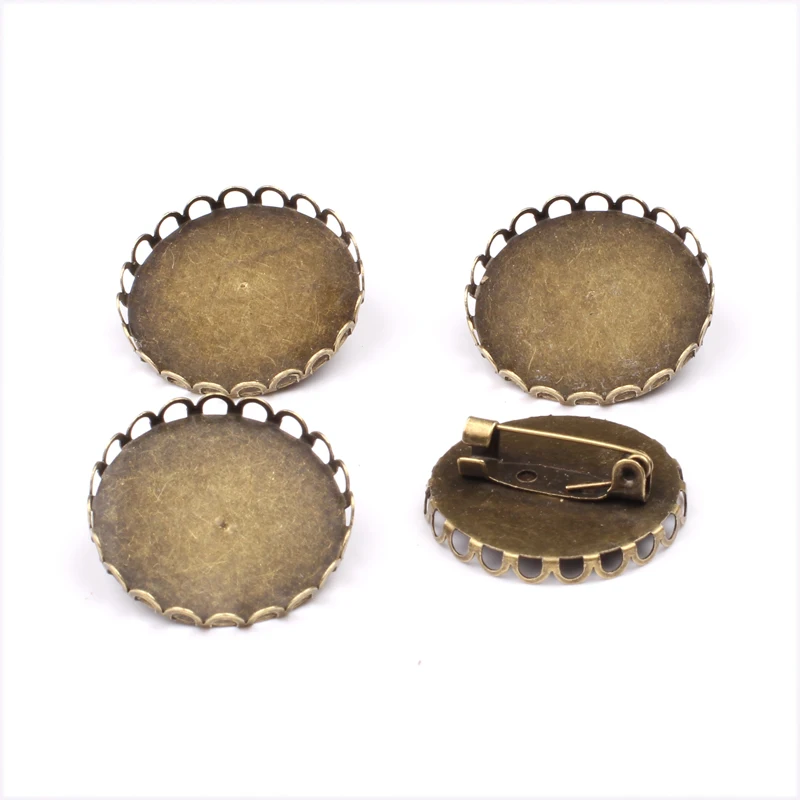 

10pcs Fit 25mm Round Vintage Cabochon Brooch Settings antique bronze blank brooches base trays diy jewelry findings