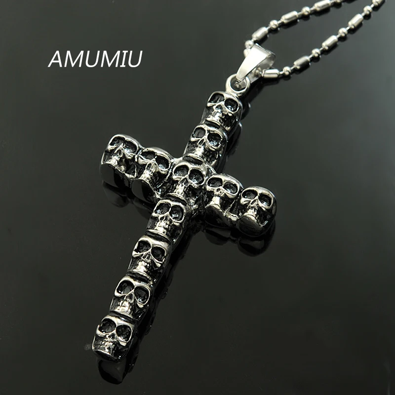 AMUMIU модное мужское ожерелье из нержавеющей стали с кулоном в виде черепа зла и