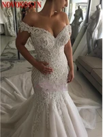 2019 elegant appliqued beaded mermaid wedding dresses off the shoulder backless bridal gowns sweep train bride dresses