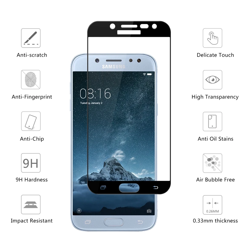 Полное покрытие закаленное стекло для Samsung Galaxy J5 (2017) Защита экрана 2017 J530F