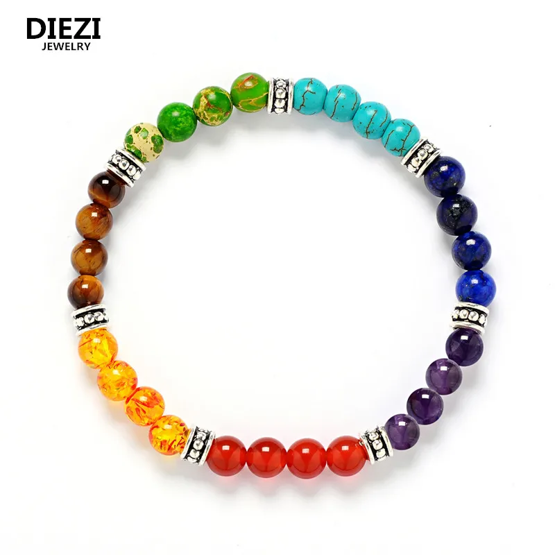 6 мм бусины Мути цвета Будды мужские браслеты лавы 7 Чакра исцеляющий баланс