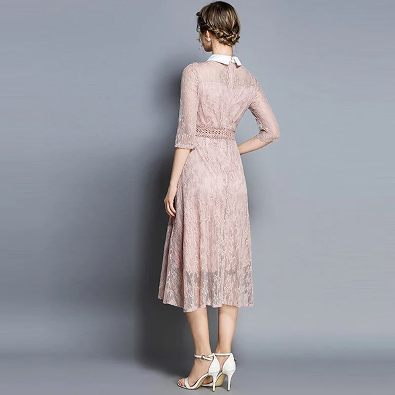 Кружева Сращивание длинное платье осень с длинным рукавом Новинки для женщин