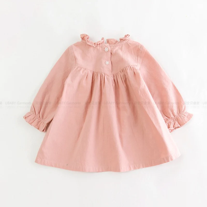 baby girl long sleeve dress children spring cotton linen vintage Loose shirt dresses quality kids blouse autumn clothes | Детская одежда